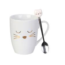 Juego de taza y cuchara con forma de gato - KA4189