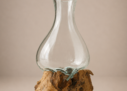 Jarrón de vidrio sobre tronco de madera 20cm - MB540