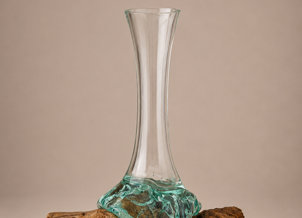 Jarrón de vidrio sobre tronco de madera 30cm - MB560C