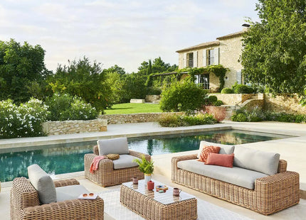 Sillón de jardín "Savinia tahini" + 2 asientos + 1 mesita en aluminio tratado con epoxi - 186711A